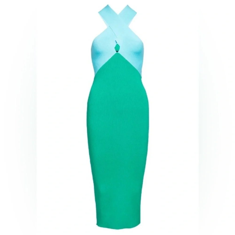 Elegant Green and Blue Midi Dress - Picture 2 of 5